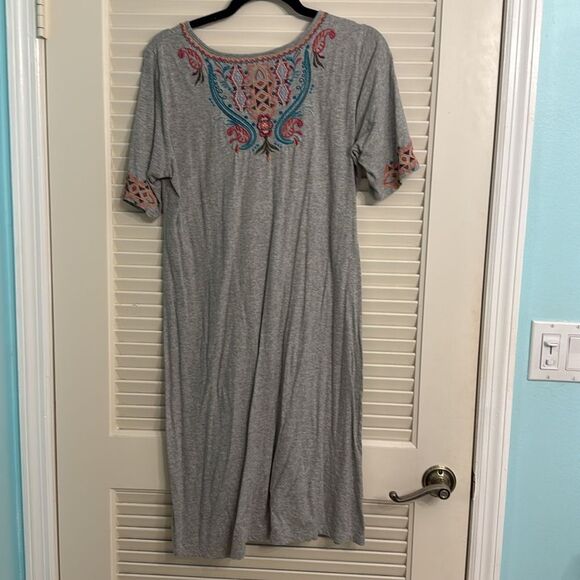 Johnny Was Grey Embroidered Cotton Boho Dress Size Small - Picture 4 of 5